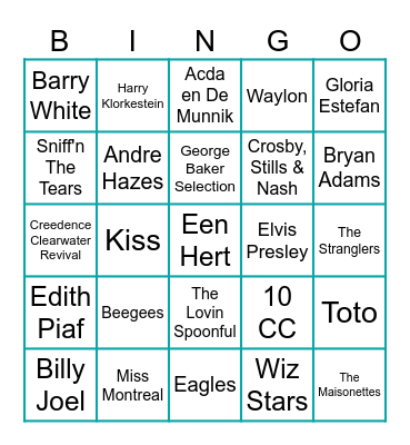 Muziek voor ons Weekendje Bingo Card