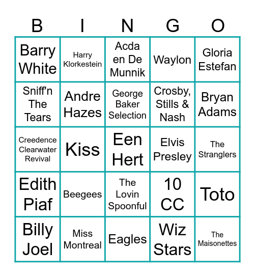 Muziek voor ons Weekendje Bingo Card