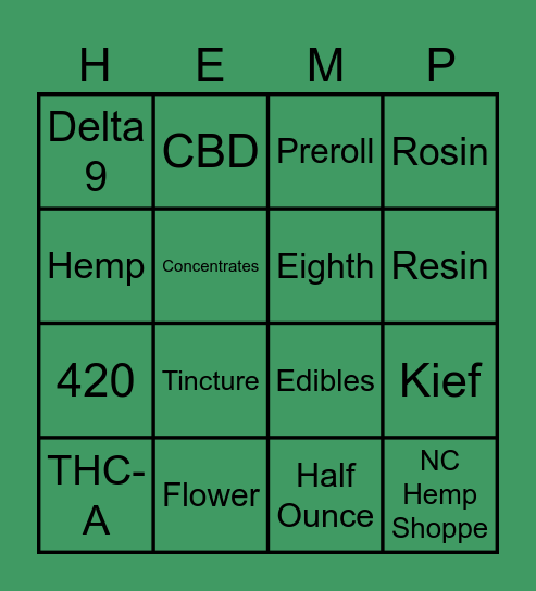 NC Hemp Shoppe Bingo Card