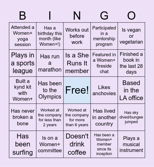 Women+ Bingo Card