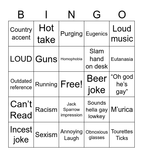 Sean Bingo Card