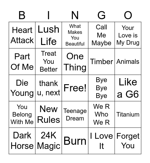 Music Bingo Mix Bingo Card