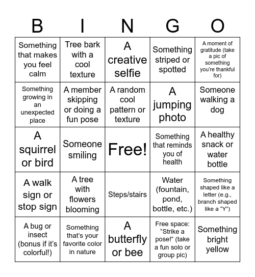 Photo Bingo: Outdoors Bingo Card