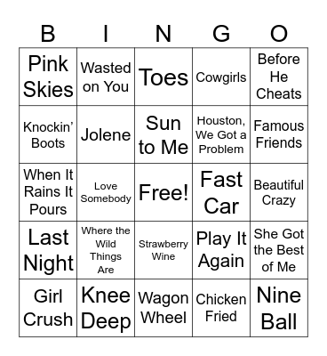 Music Bingo Country Bingo Card