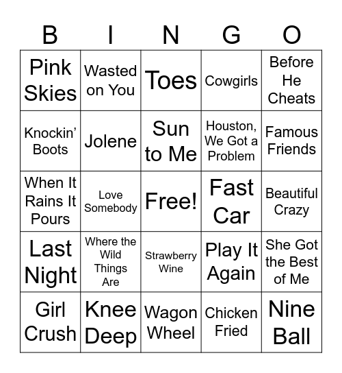 Music Bingo Country Bingo Card