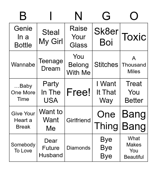 Music Bingo Mix Bingo Card