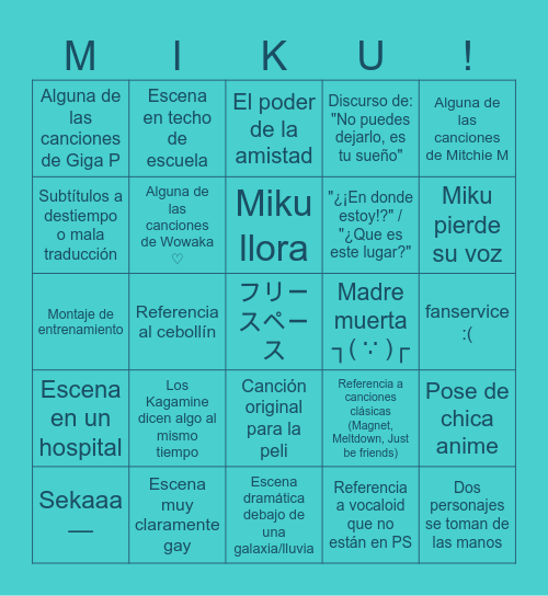miku movie bingo Card