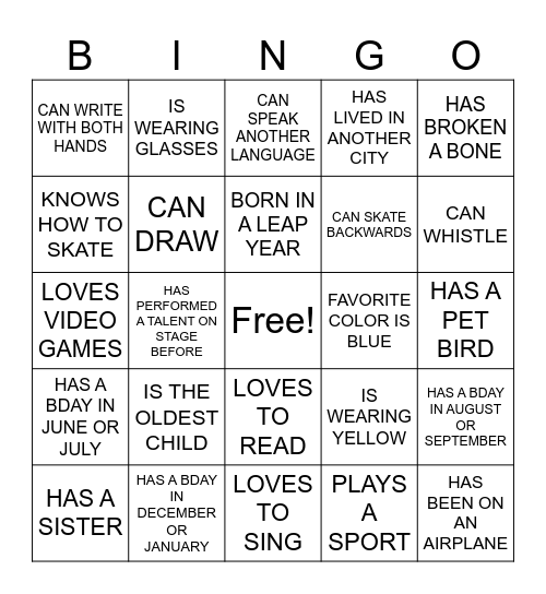 Ice-Breaker Bingo Card