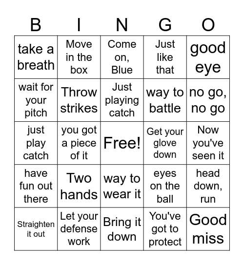 Baseball Bingo Card