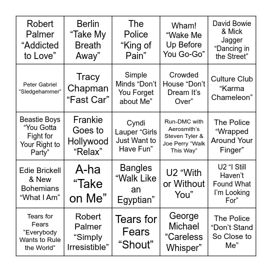 Rock - Vol. 1 Bingo Card