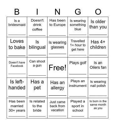 Find the Guest! Bingo Card