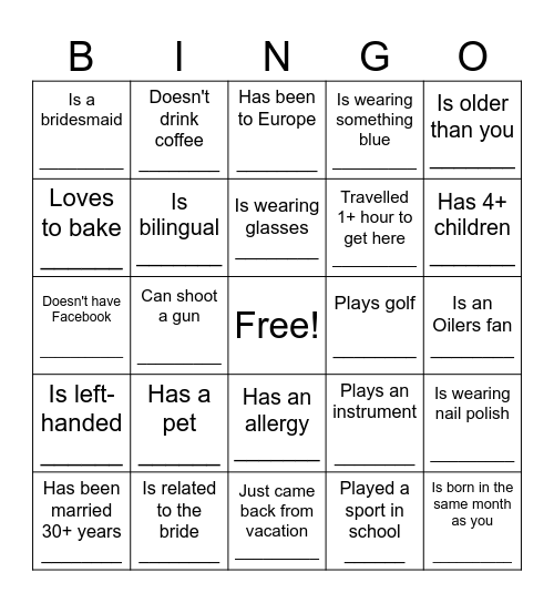 Find the Guest! Bingo Card