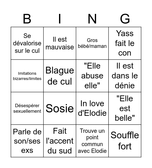 Pierrot Bingo Card
