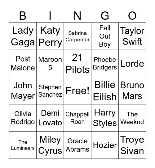 Modern Artists Bingo Card