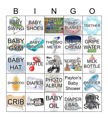 Payton's Baby Shower Bingo Card