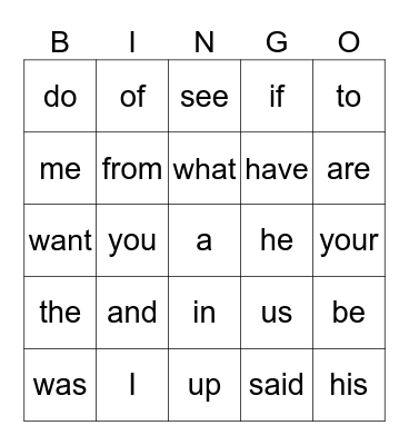 1st Sight Words Bingo Card
