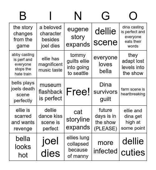TLOU season 2 bingo Card