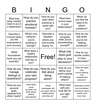 Codependency Bingo Card