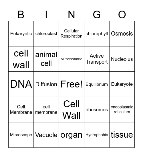 Cell Structure & Function Bingo Card