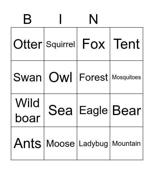 Outdoor Bingo Card