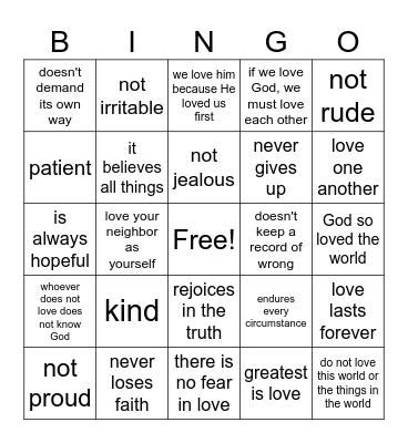 What is LOVE? Bingo Card