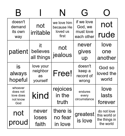 What is LOVE? Bingo Card