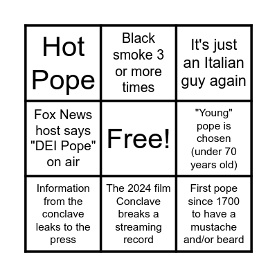 Conclave Bingo Card