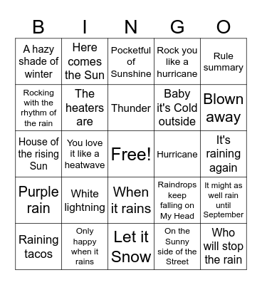 WEATHER Bingo Card