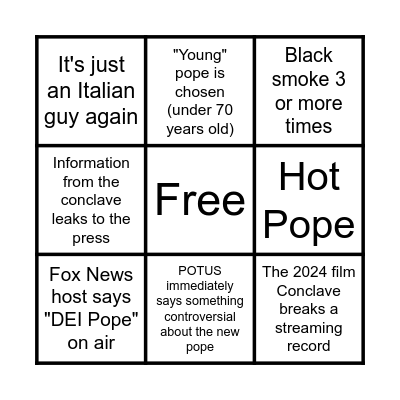 Conclave Bingo Card