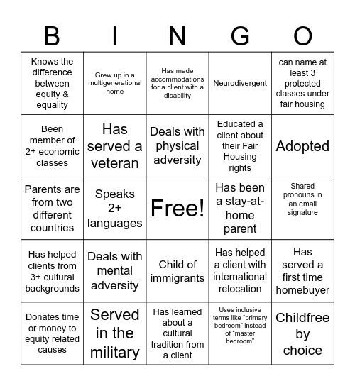 DEI Bingo Card