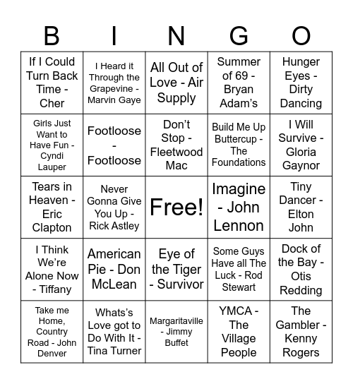 Music Bingo Card