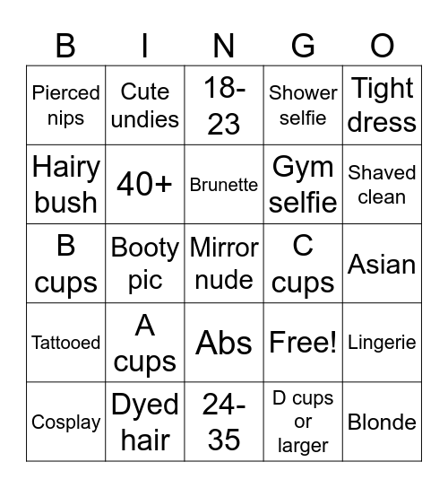 Nudes Bingo Card
