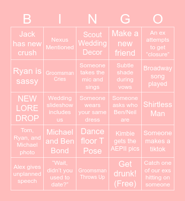 Tom and Sab’s Wedding Bingo Card