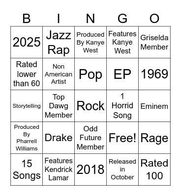 Album Bingo Card