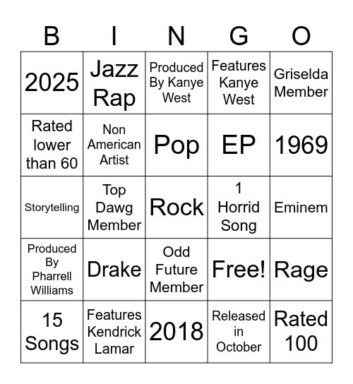 Album Bingo Card