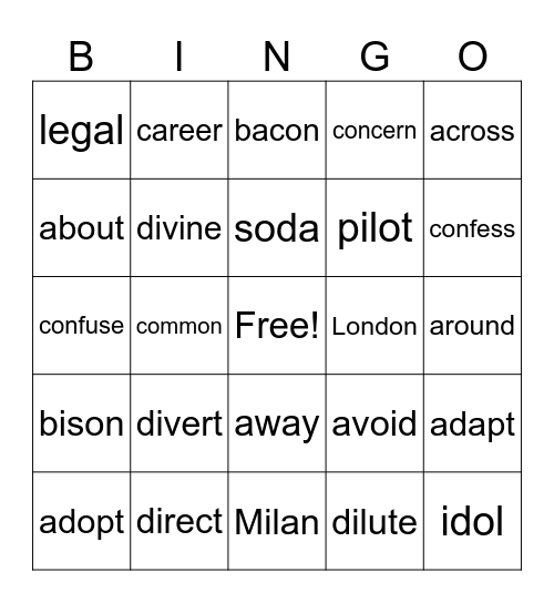 Schwa Bingo Card