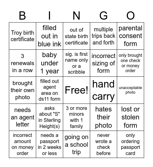 Passport Walk-In Week Bingo! Bingo Card