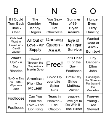 Music Bingo Card
