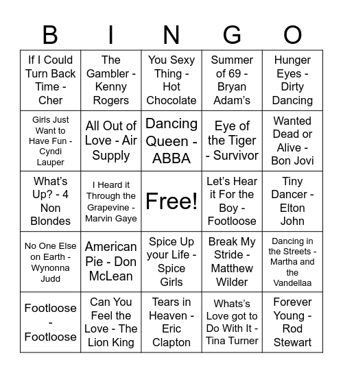 Music Bingo Card
