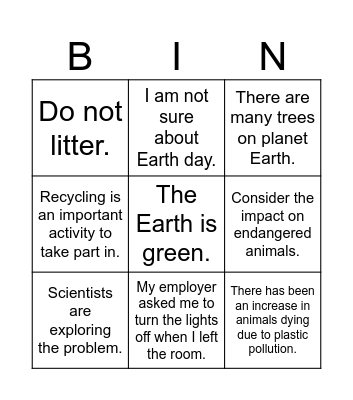 Formal/Informal BINGO Card