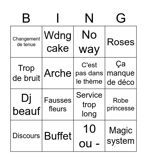 Romance éternelle 20k x 140 Bingo Card