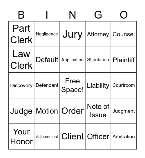 Courtroom Bingo! Bingo Card
