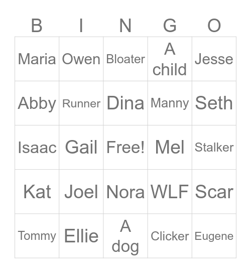 Last of us Death Bingo Card