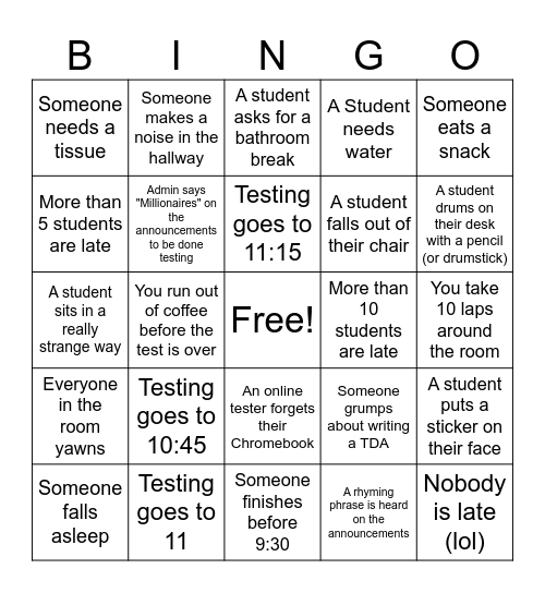 PSSA Bingo Card