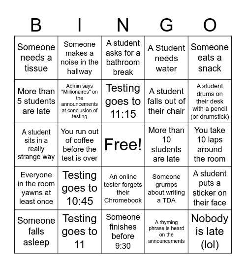 PSSA Bingo Card