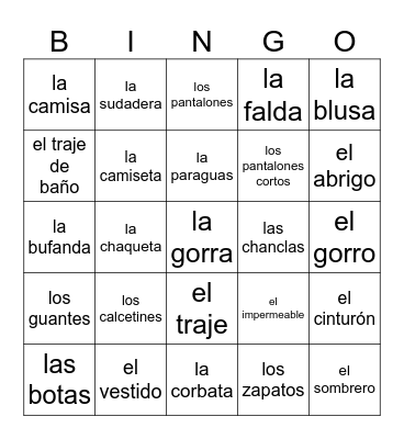 LA ROPA Bingo Card