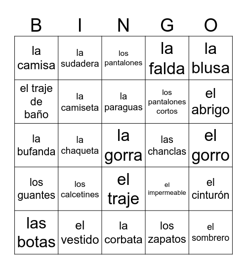 LA ROPA Bingo Card