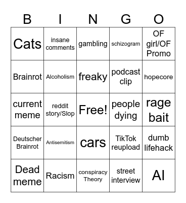 Instagramm-Reels Bingo Card