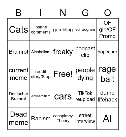 Instagramm-Reels Bingo Card