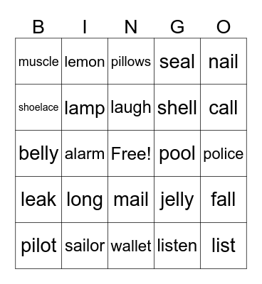 L Sound Bingo Game Bingo Card